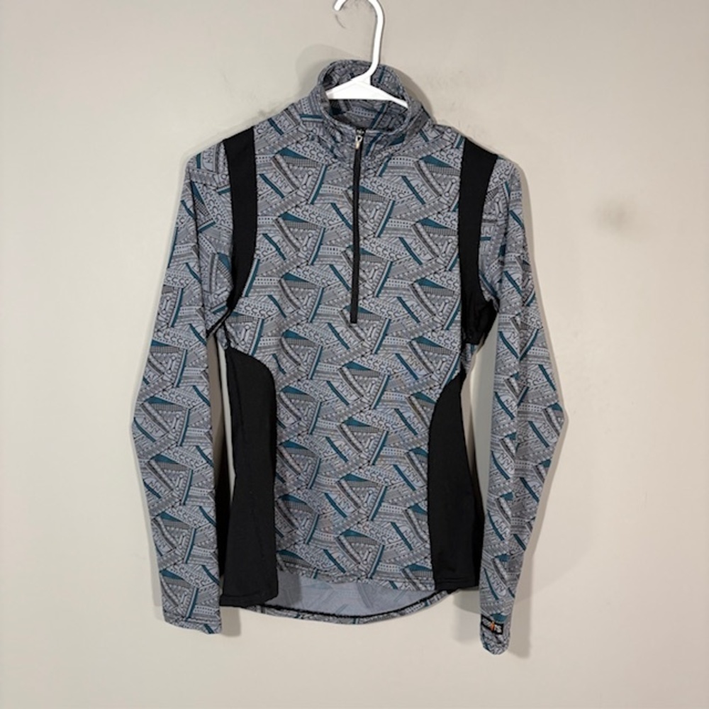 Kerrits T-Shirt Womens XS Gray Geometric Mock Neck 1/2 Zip Long Sleeve Top